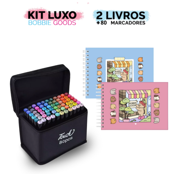 Kit 2 Livros + 80 Marcadores Bobbie Goods Capa Dura + Canetas Touch